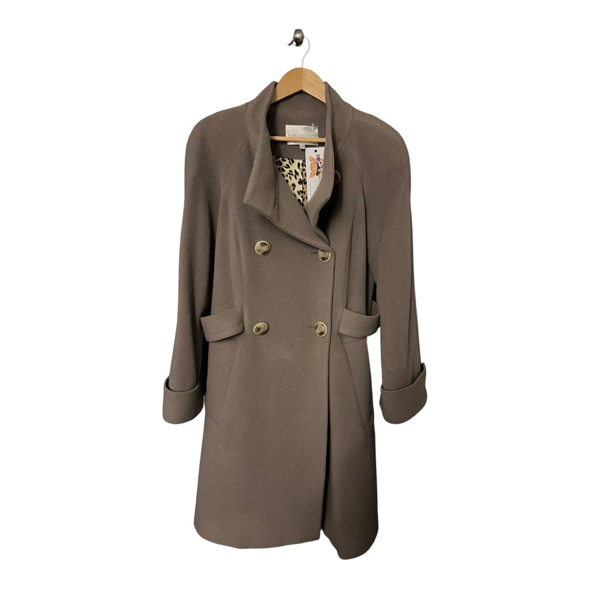 Sub-Couture Wool & Cashmere Blend Taupe Long Sleeved Coat UK Size 12 - Ava & Iva