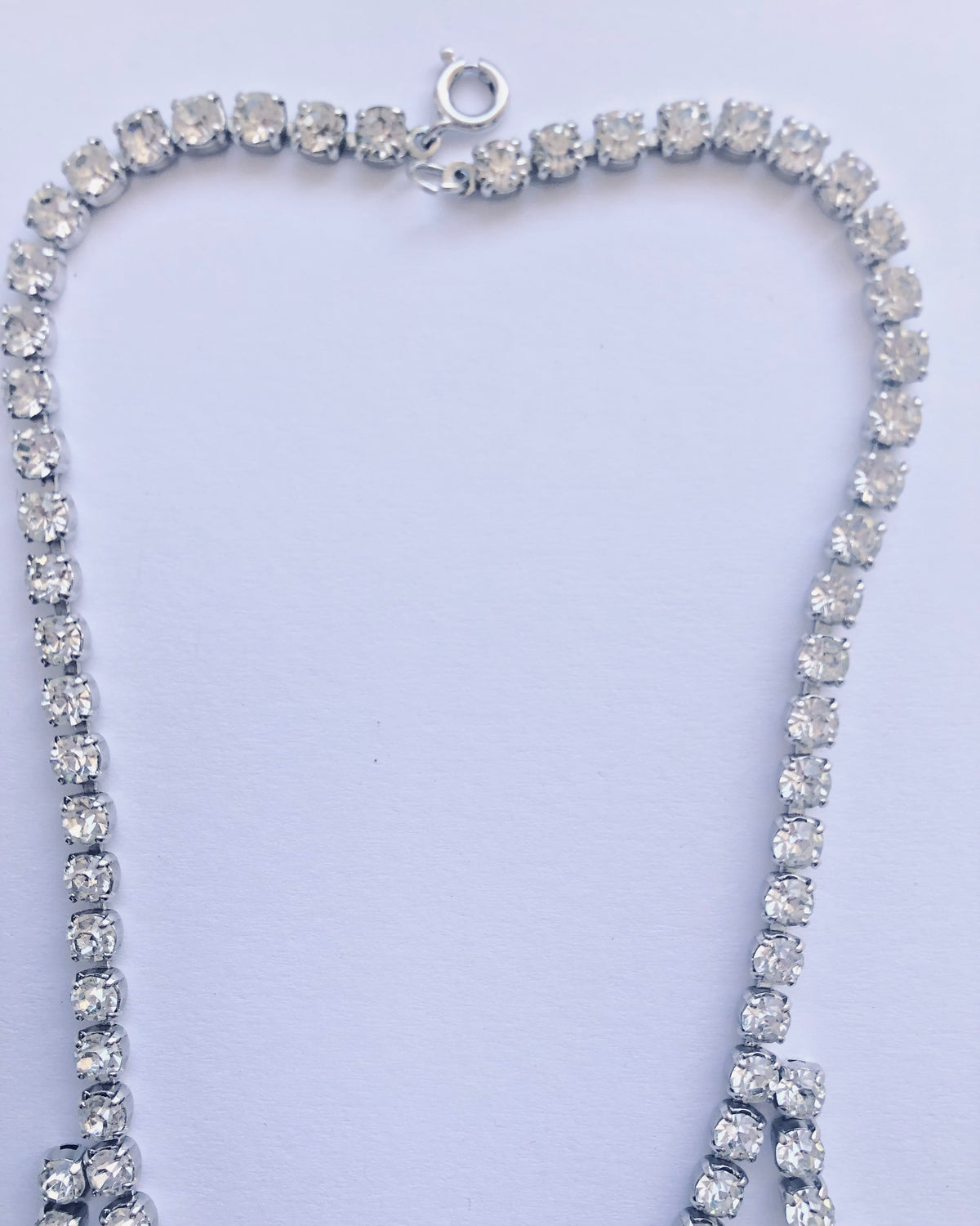 Vintage Silver Tone Single Strand Diamante Teardrop Drop Necklet Necklace w/ Cut Zirconia Stones - Ava & Iva