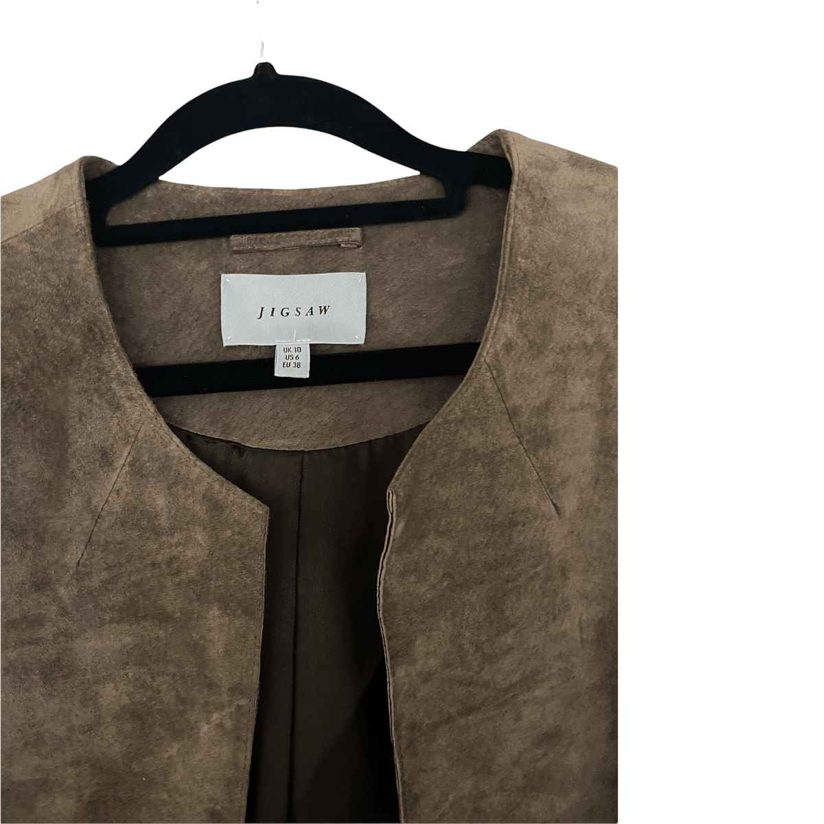 Jigsaw Suede Jacket Round Neck Taupe and Grey UK Size 10 - Ava & Iva