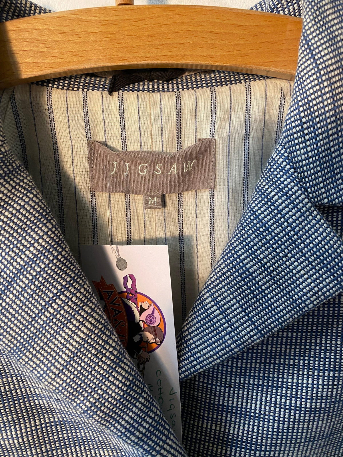 Jigsaw Jacket  Blue & White Cotton and Llnen Mix Size M - Ava & Iva