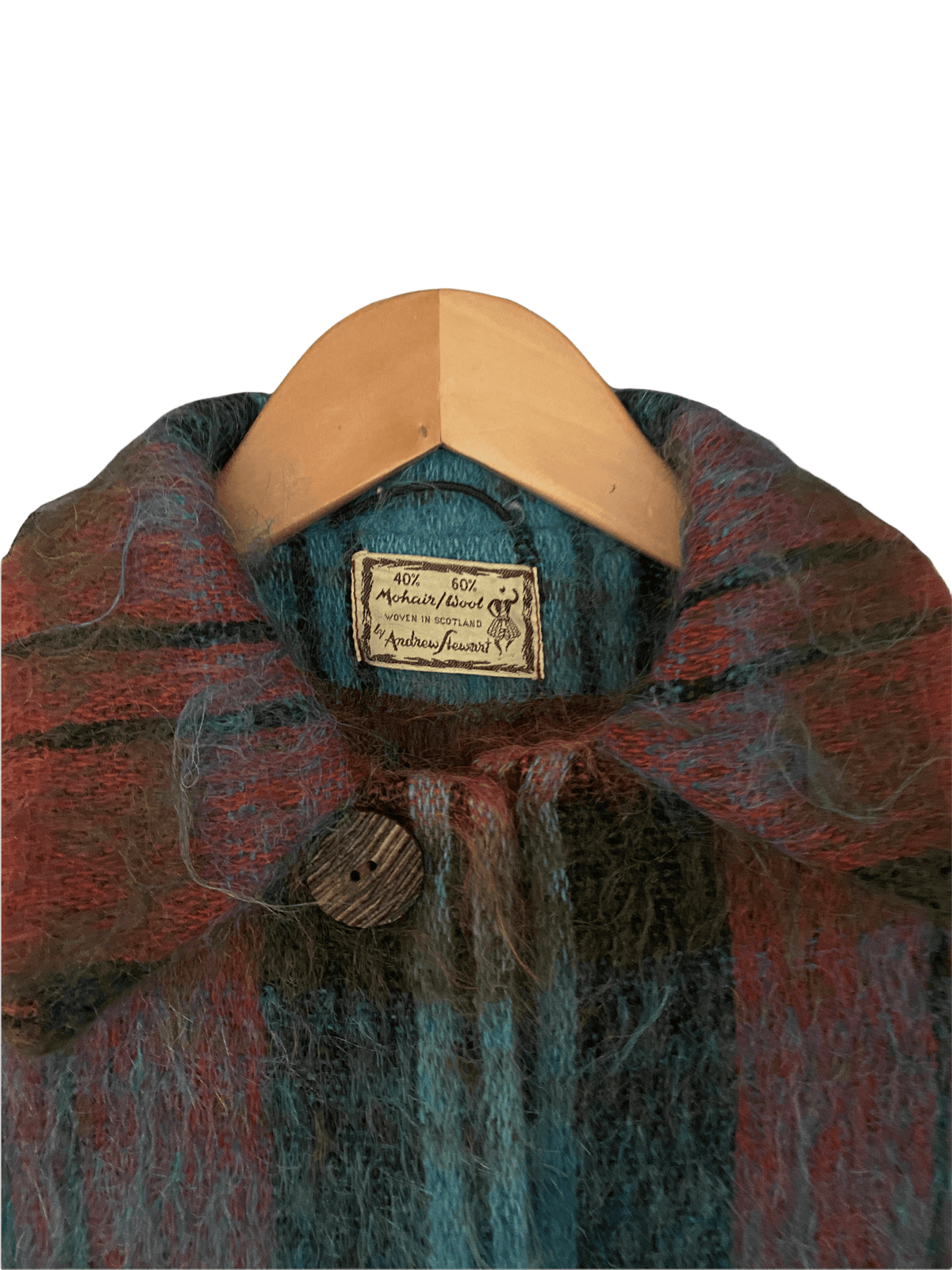 Andrew Stewart Vintage Wool and Mohair Tartan Cape with Belt Red Blue Size M/L - Ava & Iva