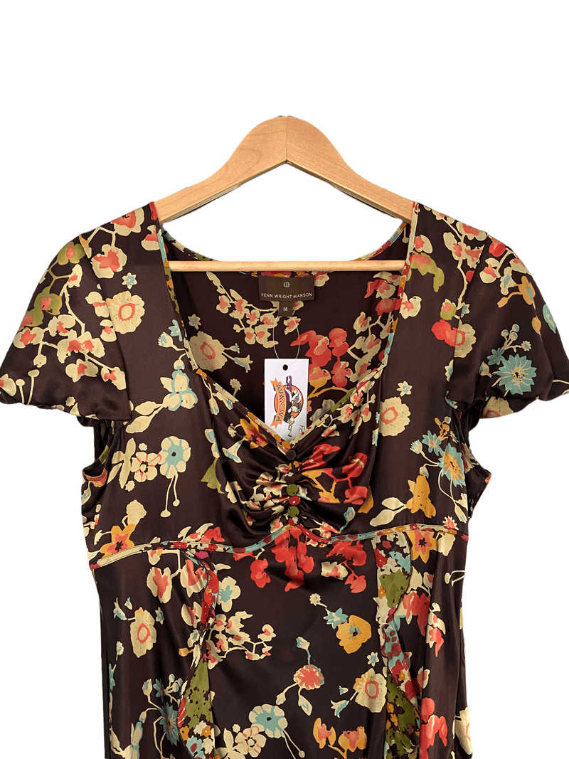 Fenn Wright & Manson 100% Silk Dress Multicolour Floral Pattern UK Size 14 - Ava & Iva