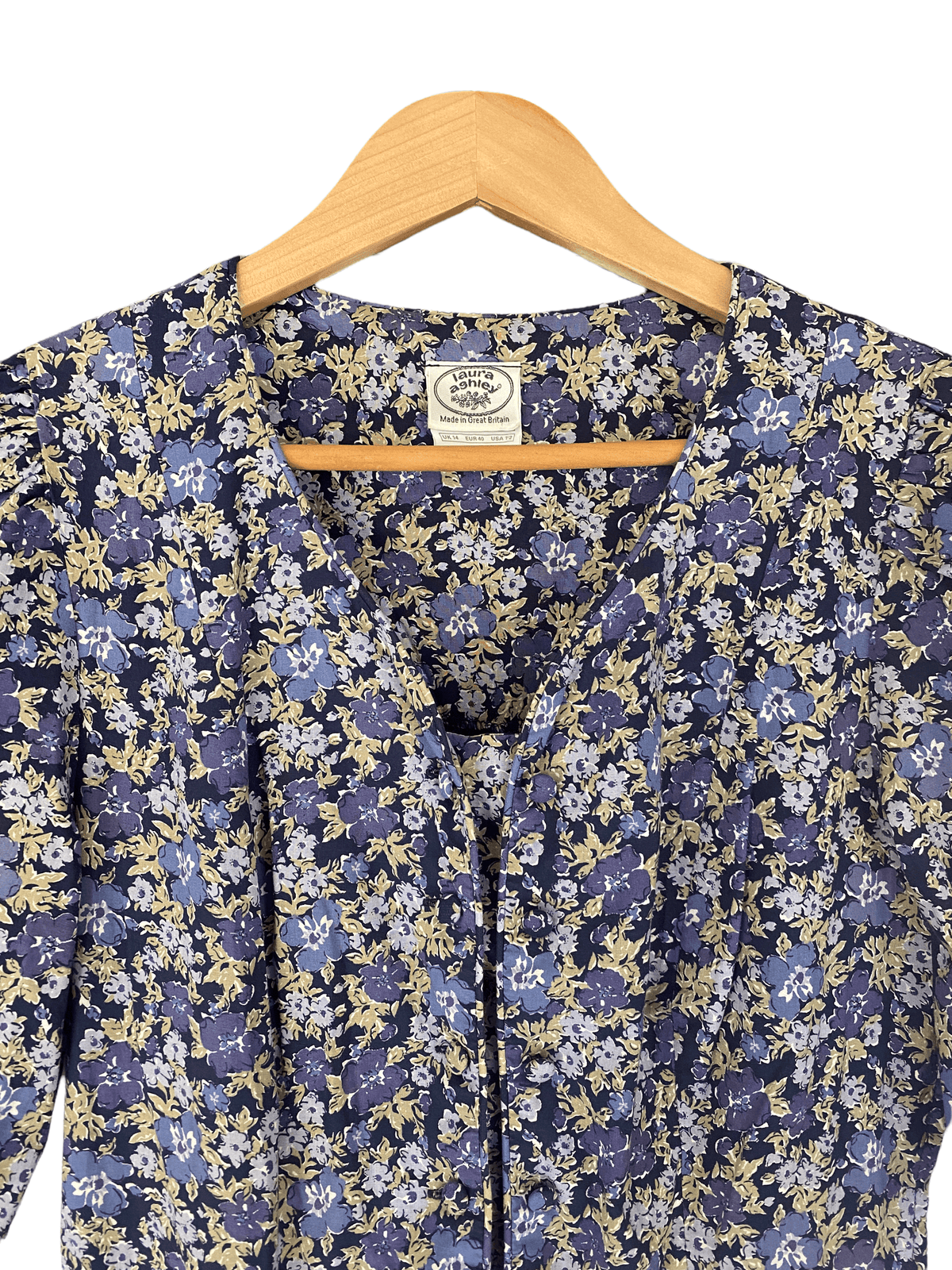 Laura Ashley 100% Cotton Summer Dress Flower Print Purple and Taupe UK Size 12 - Ava & Iva