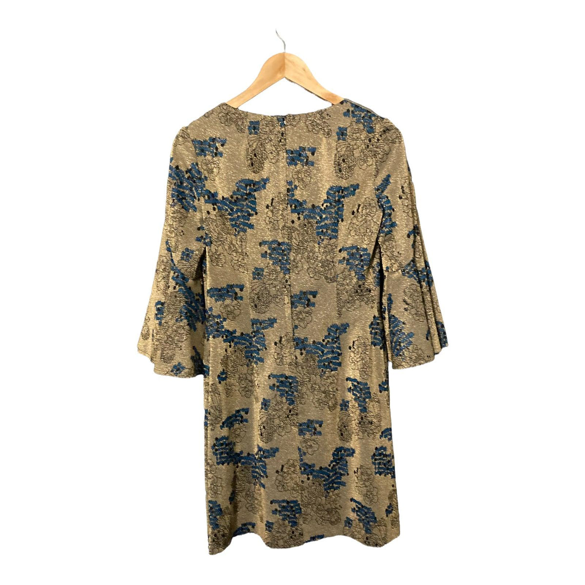 Windsmoor Gold and Blue Patterned Wing Sleeved Dress UK Size 12 - Ava & Iva