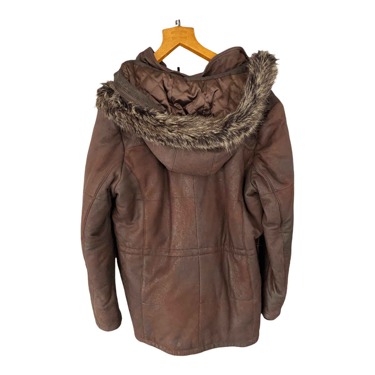 Lakeland Brown Leather Coat with Fur Trimmed Hood Size 20 BNWT RRP449 - Ava & Iva