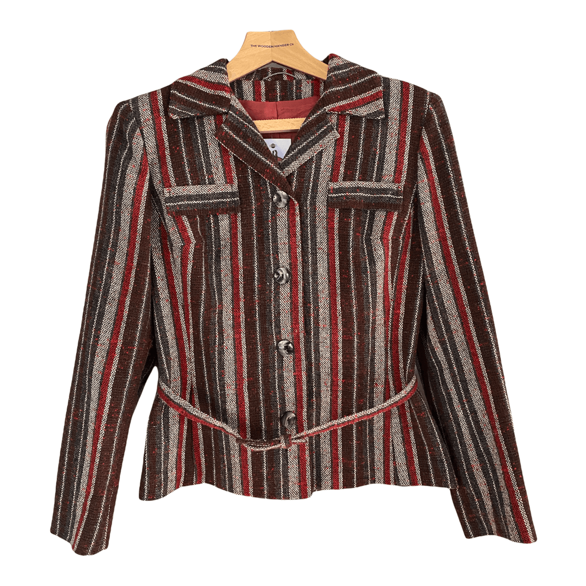 Laure Vintage Wool Skirt Suit Red and Grey Striped.  UK Size 12 - Ava & Iva