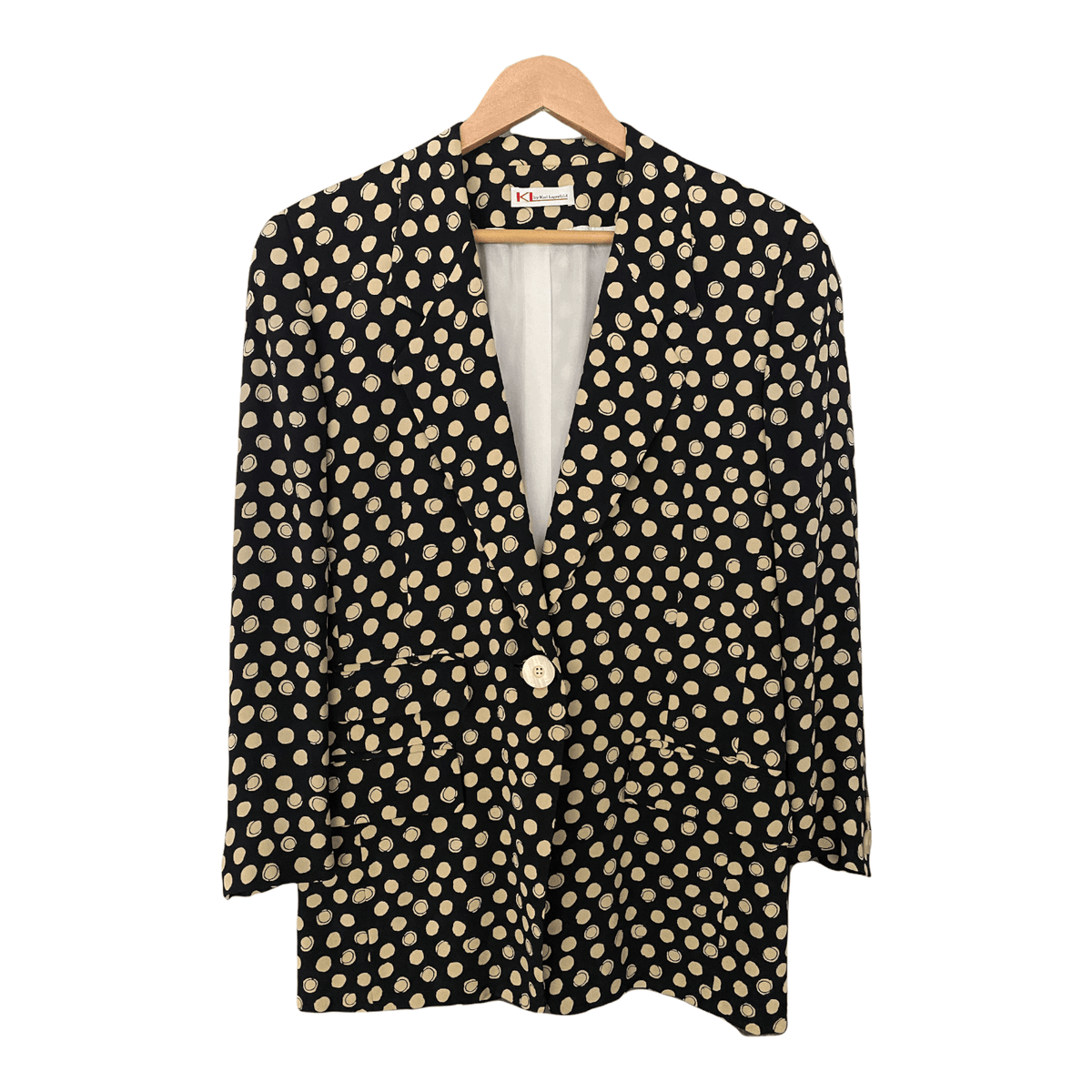 KL by Karl Lagerfeld Vintage Single Breasted Jacket Ble with Cream Spots.  UK SIze 10 - Ava & Iva