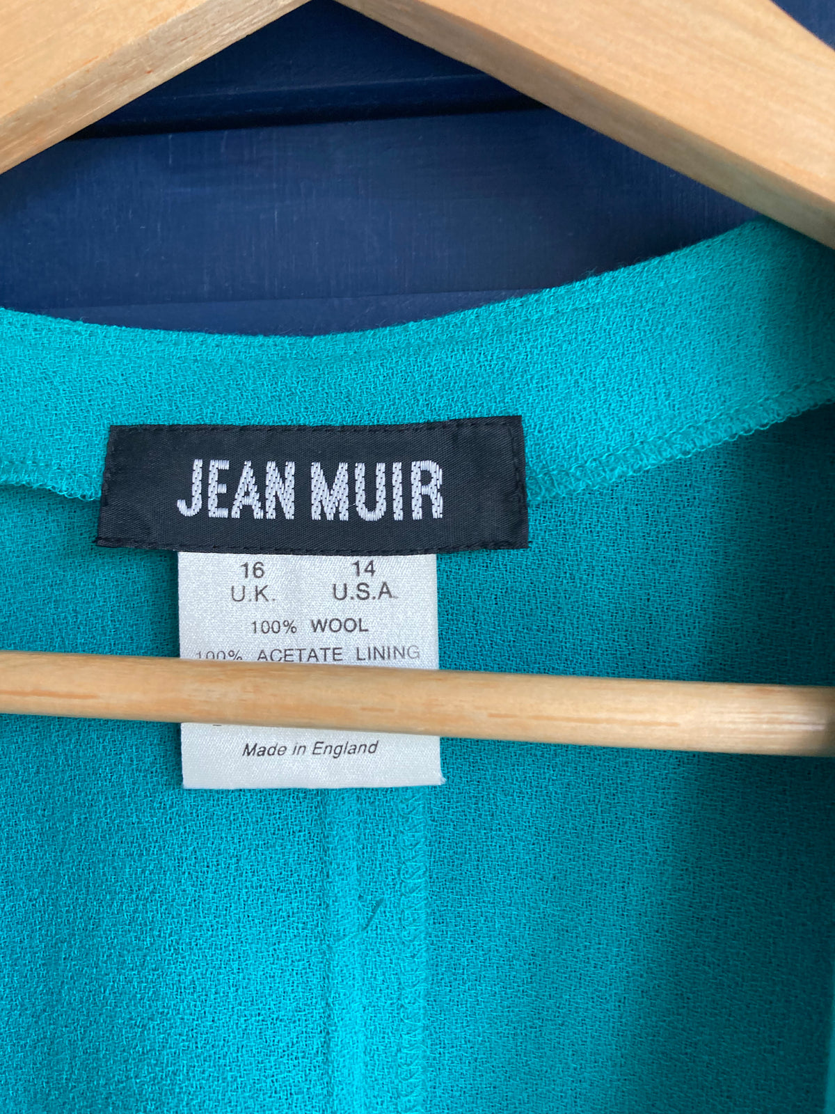 Vintage Jean Muir Wool Emerald Green Waterfall Front Long Sleeved Jacket UK Size 16 - Ava & Iva