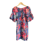 Jasper Conran Silk Black Red Coral Floral Short Bell Sleeved Dress UK Size 10 - Ava & Iva