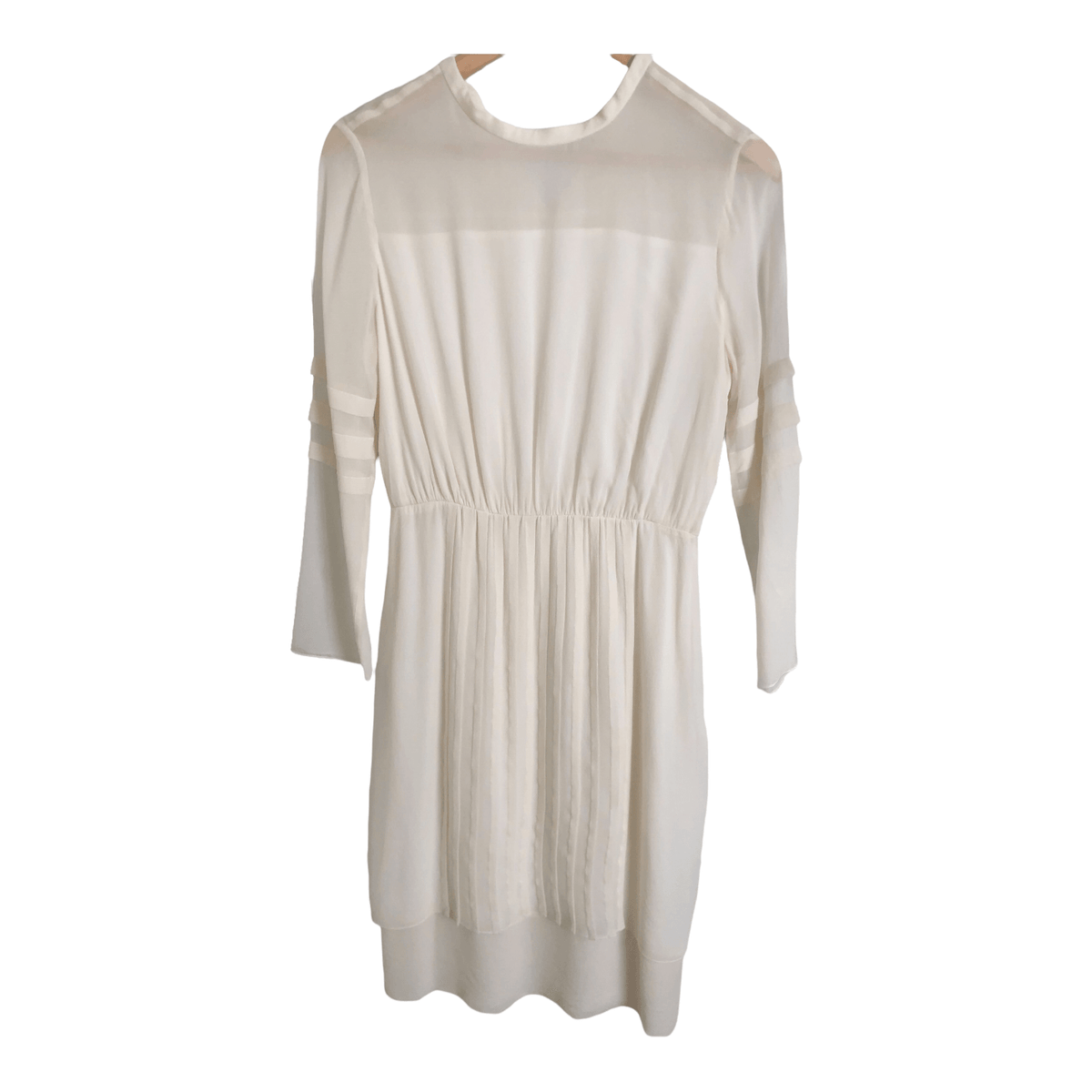 Nina Ricci Silk Crepe 3/4 Sleeve Designer Midi Dress Cream UK Size 8-10 - Ava & Iva