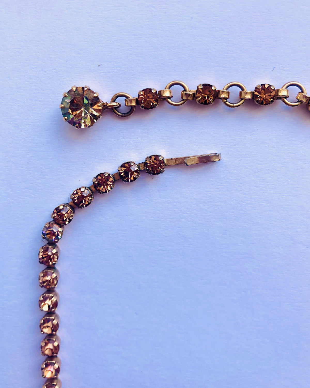 Vintage Amber Pale Yellow and Gold Tone Single Strand Floral Choker Necklet Necklace w/ Cut Zirconia Stones - Ava & Iva