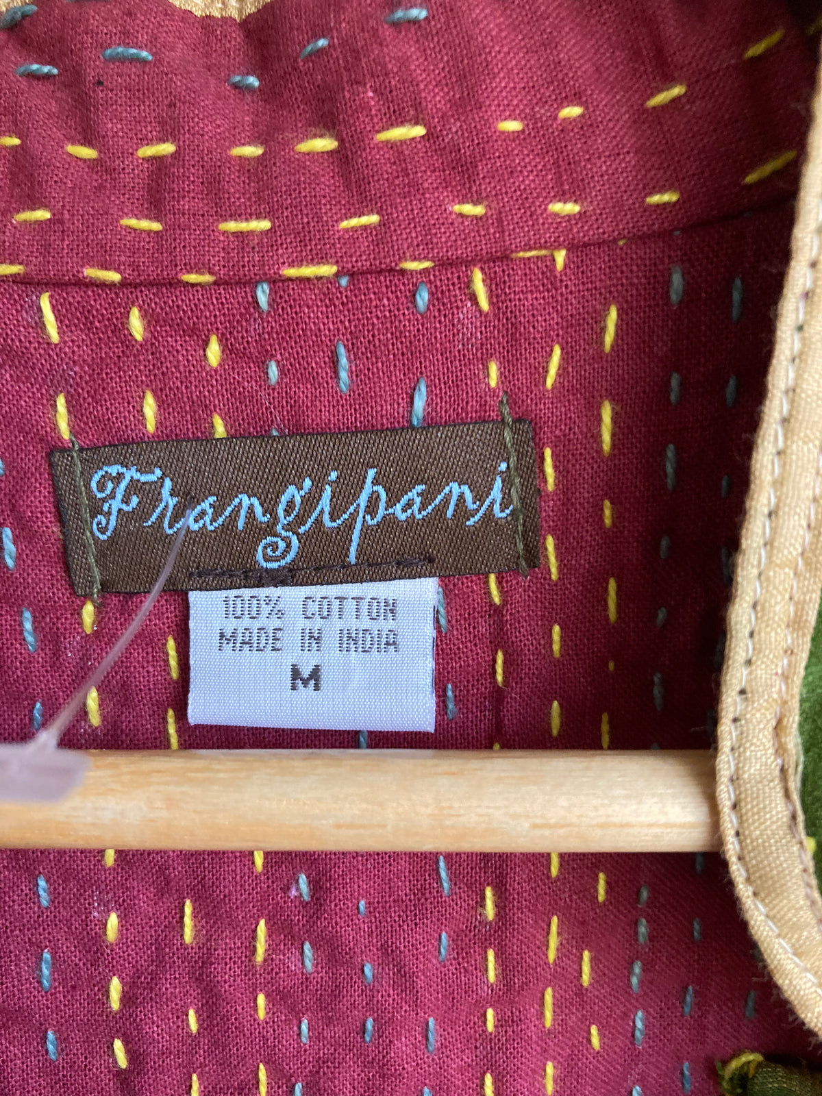 Frangipani Cotton Green and Burgundy Multi-Coloured Long Sleeved Coat UK Size Medium - Ava & Iva