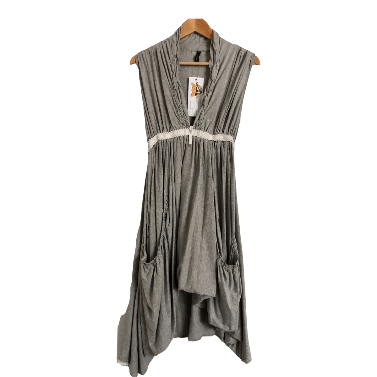High Use 100% Jersey Cotton Cap Sleeve Midi Dress Grey Size S/M - Ava & Iva