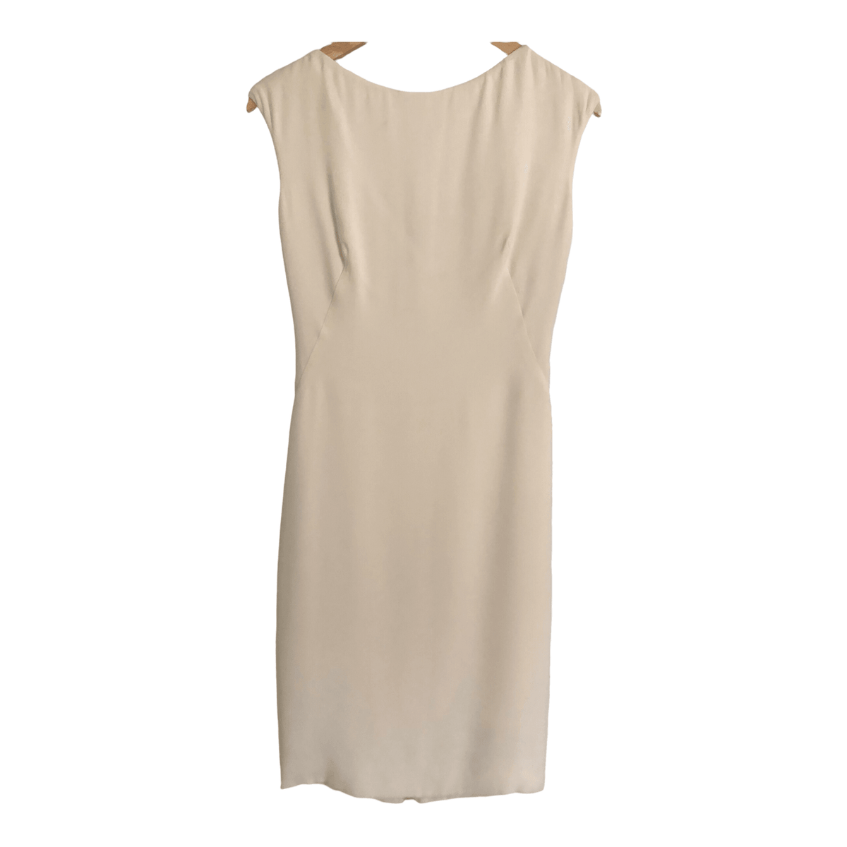 Unbranded Crepe Sleeveless Midi Dress Cream Black Netting Detail UK Size 10 - Ava & Iva