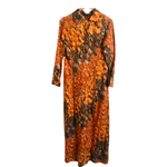 Vintage Jean Allen London Est. 100% Cotton Long Sleeve Maxi Tunic Dress Orange Grey Multi Geometric Print UK Size 10-12 - Ava & Iva