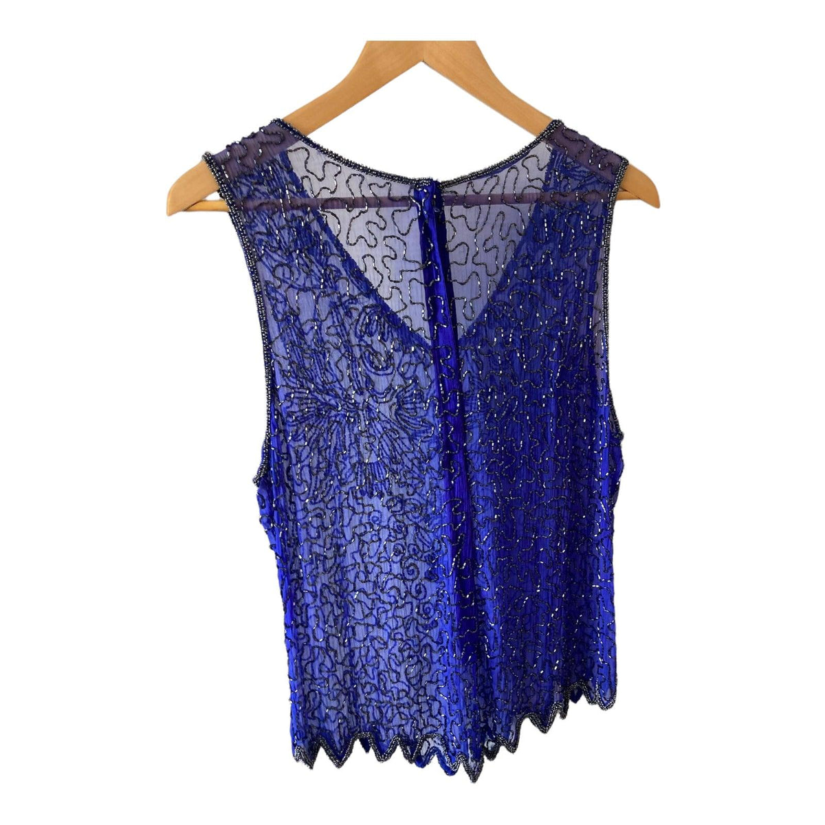 Occasion Sheer Royal Blue Beaded Sleeveless Top UK Size 12 - Ava & Iva