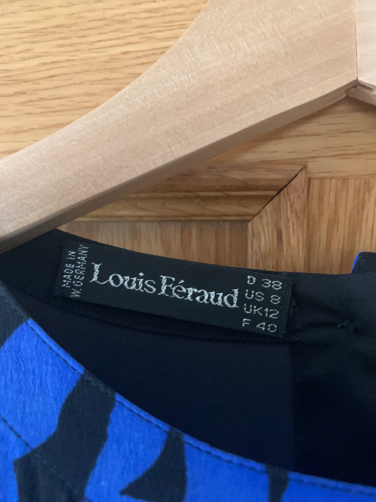 Louis Féraud 100% Silk Dress Black and Blue UK Size 12 - Ava & Iva
