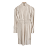 Prada Milano Silk Crepe Long Sleeve Designer RUNWAY Midi Dress Cream Brown UK Size 6-8 - Ava & Iva