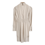 Prada Milano Silk Crepe Long Sleeve Designer RUNWAY Midi Dress Cream Brown UK Size 6-8 - Ava & Iva