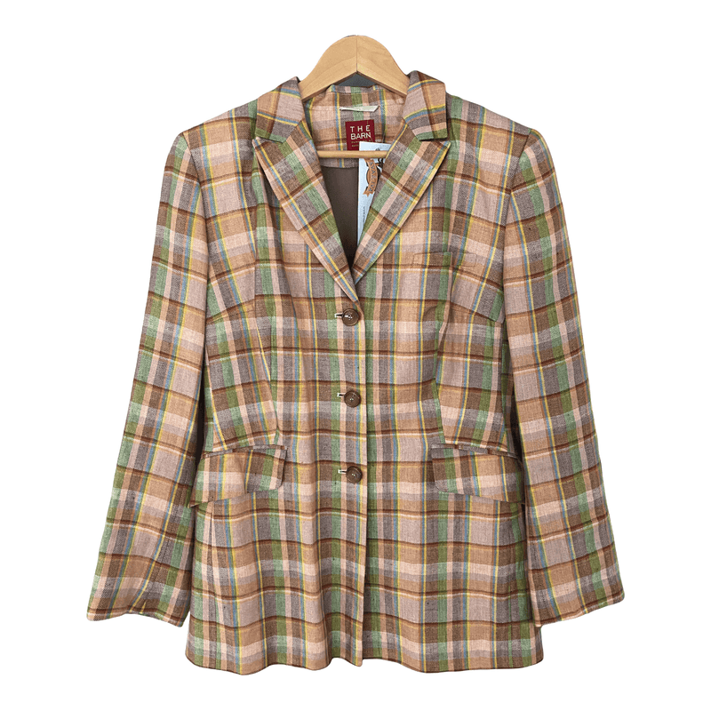 The Barn 100% Linen Jacket Pink and Green Check UK Size 44 (UK Size16/18 - Ava & Iva
