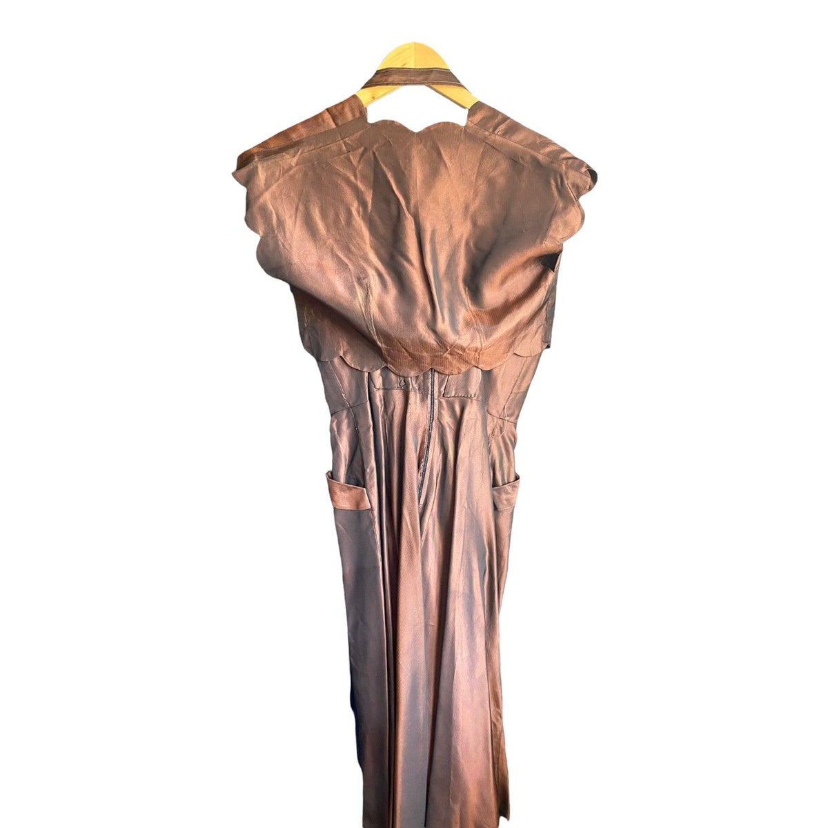Vintage Brown Dress with Shawl and Belt Detail Sleeveless UK Size  6 - Ava & Iva