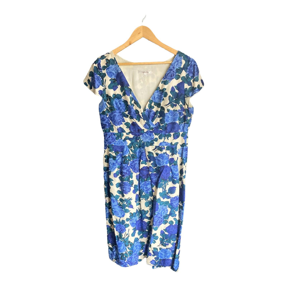 LK Bennett Cotton Blue And Cream Floral Short Sleeved Dress UK Size 14 - Ava & Iva