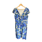 LK Bennett Cotton Blue And Cream Floral Short Sleeved Dress UK Size 14 - Ava & Iva