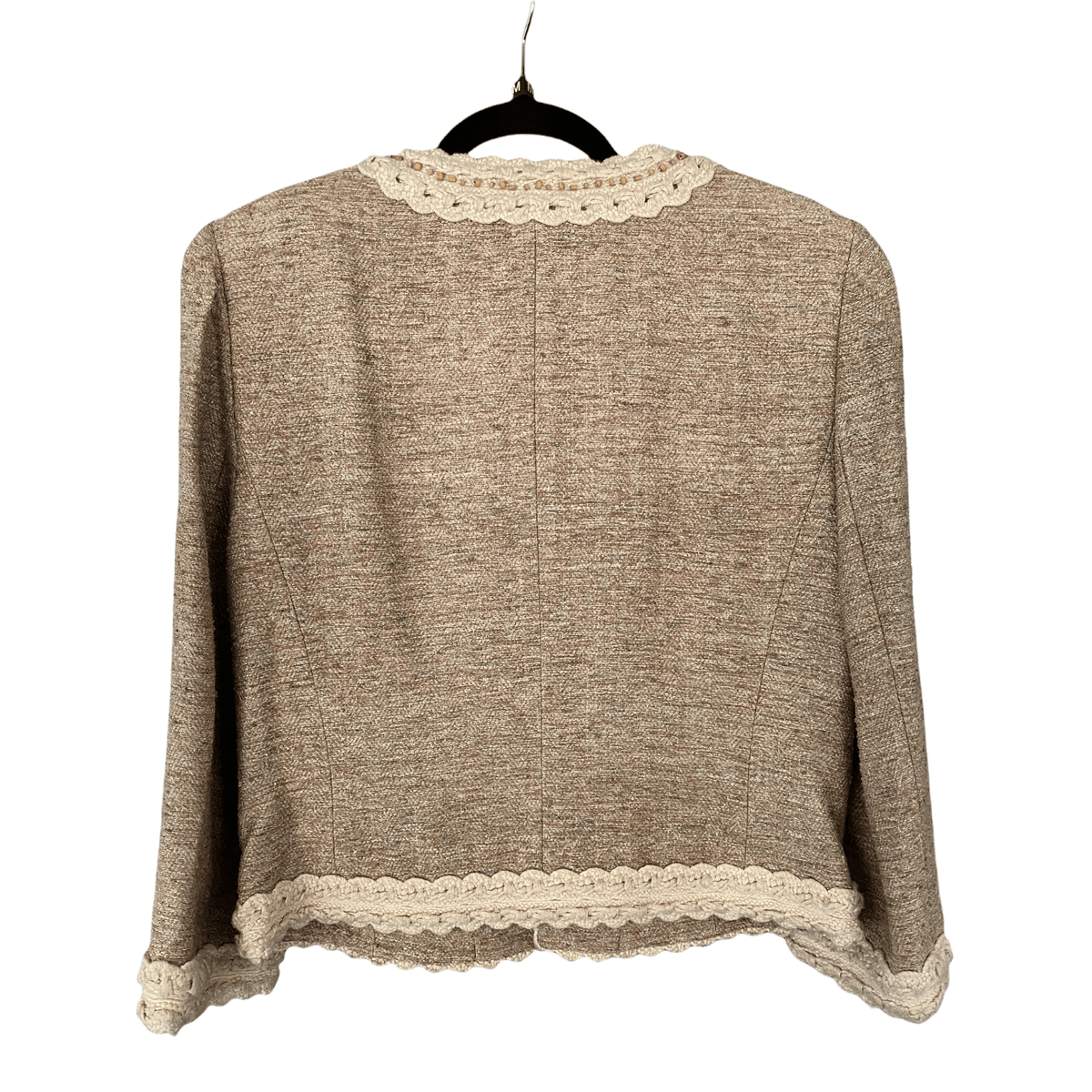 Josephine Chaus Silk Mix Round Collar Jacket  Oatmeal with Cream Detail UK 10 - Ava & Iva