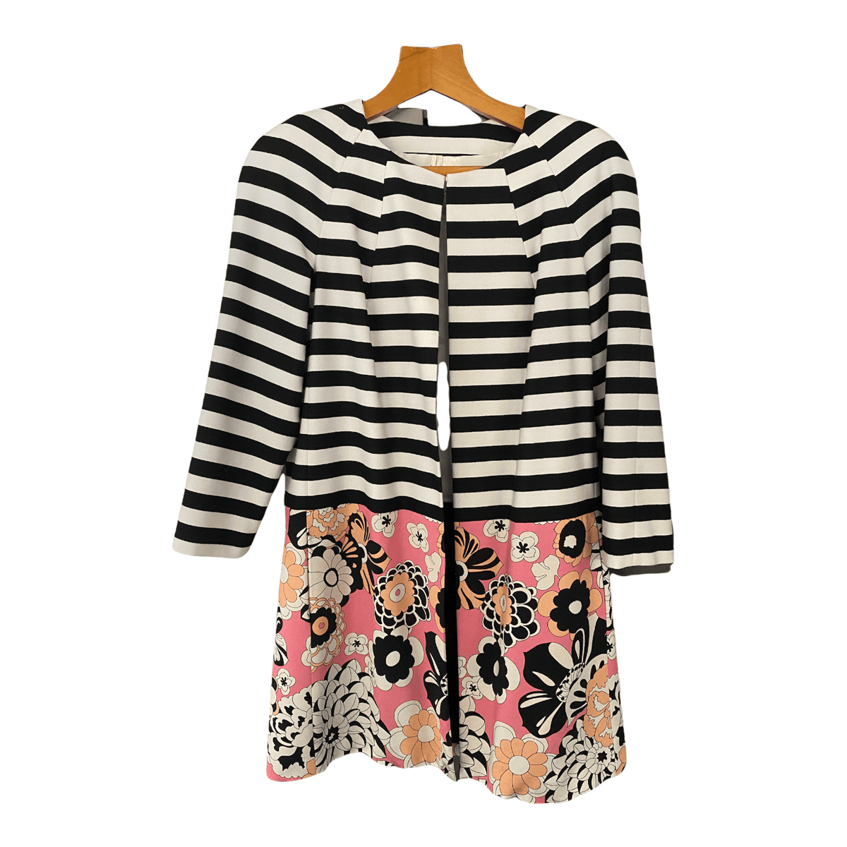 Weill Dress and Matching Jacket Black While Stripe with Floral UK Size 16 - Ava & Iva