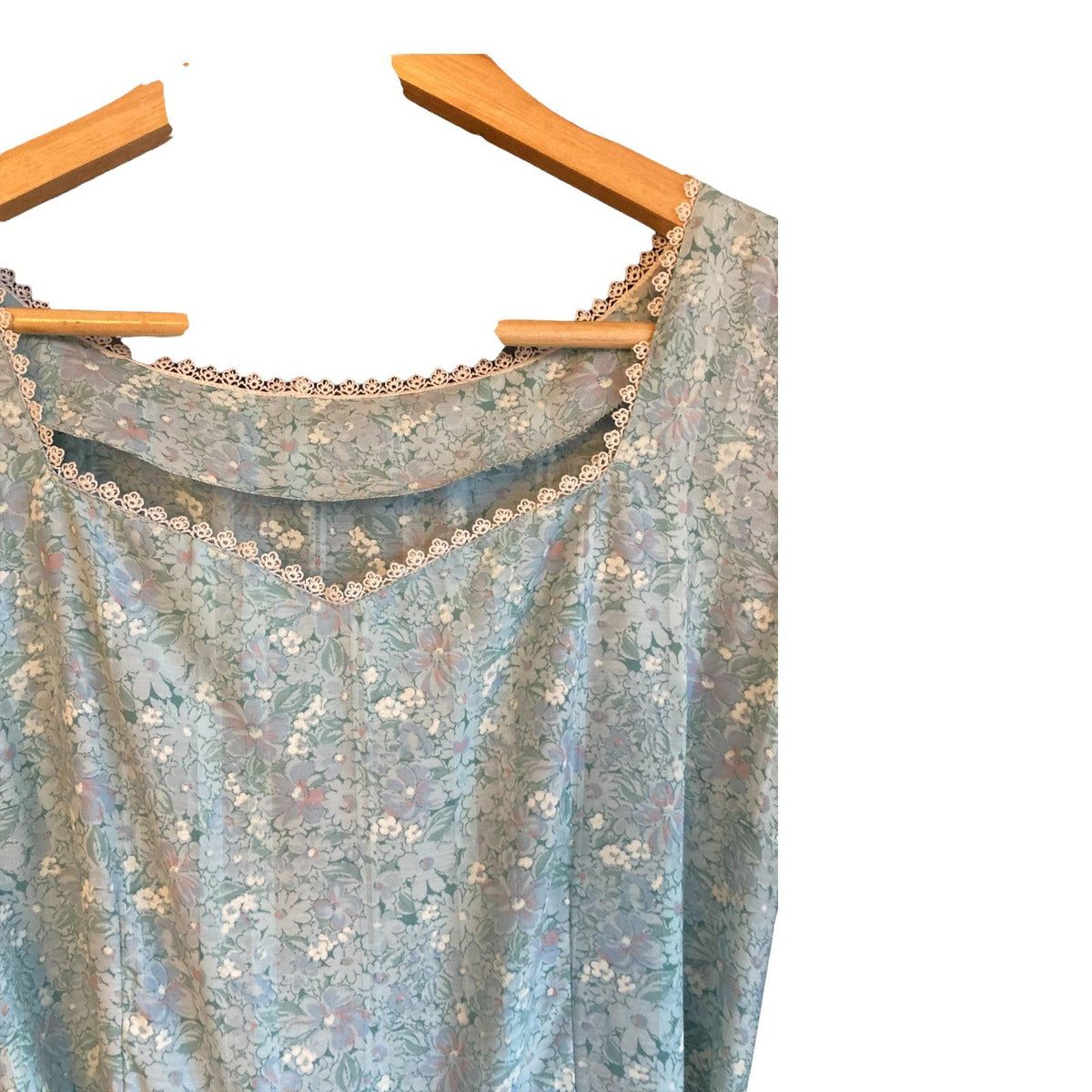 Vintage Cotton Light Blue Floral Sleeveless Dress UK Size 10 - Ava & Iva