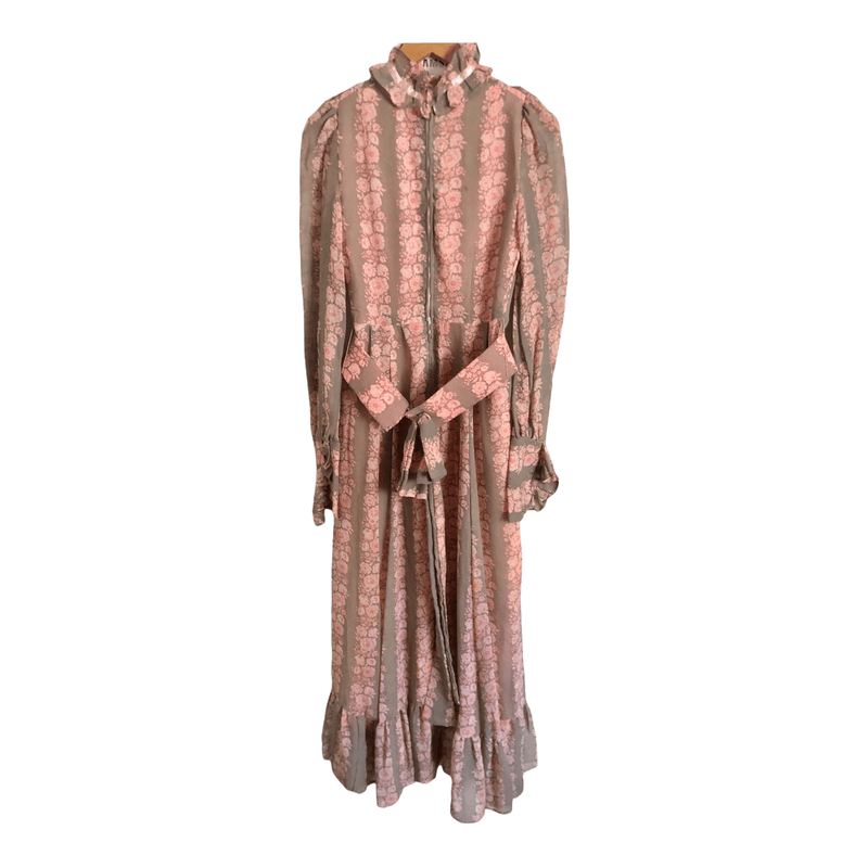 Fashion Mouse Vintage Chiffon Long Sleeve Belted Maxi Dress Grey Pink Floral Print UK Size 8-10 - Ava & Iva