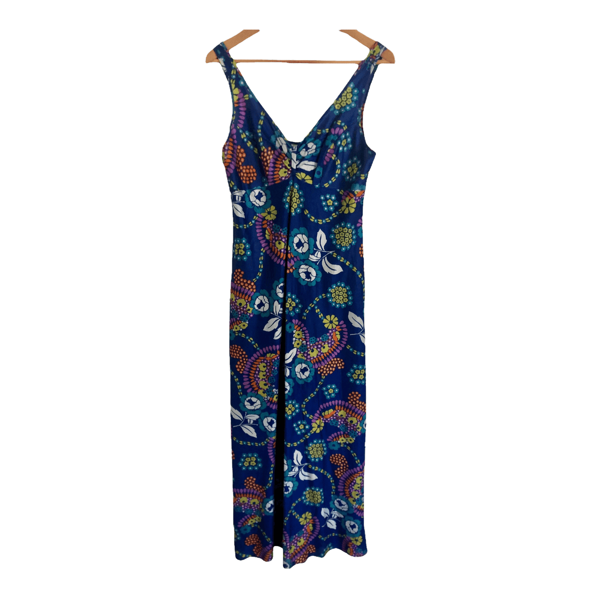 Vintage the Switch by Martin Emprex. Est. Viscose Sleeveless Longline Maxi Dress Electric Blue Multi Floral Print UK Size 10-12 - Ava & Iva