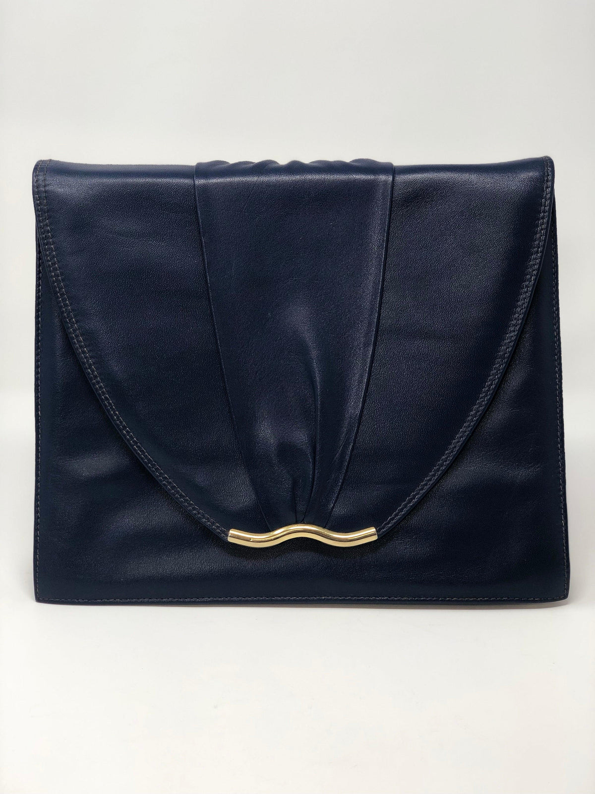 Checker Leather Vintage Blue Clutch Bag with Suede Interior - Ava & Iva