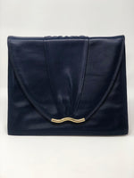 Checker Leather Vintage Blue Clutch Bag with Suede Interior - Ava & Iva