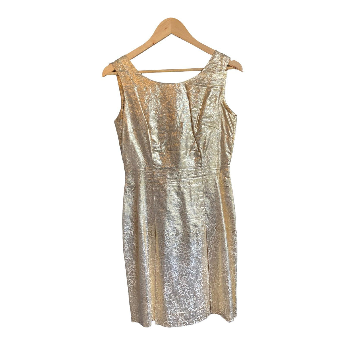 Vintage Gold Sleeveless Cocktail Dress With Matching Fringed Scarf UK Size 10 - Ava & Iva