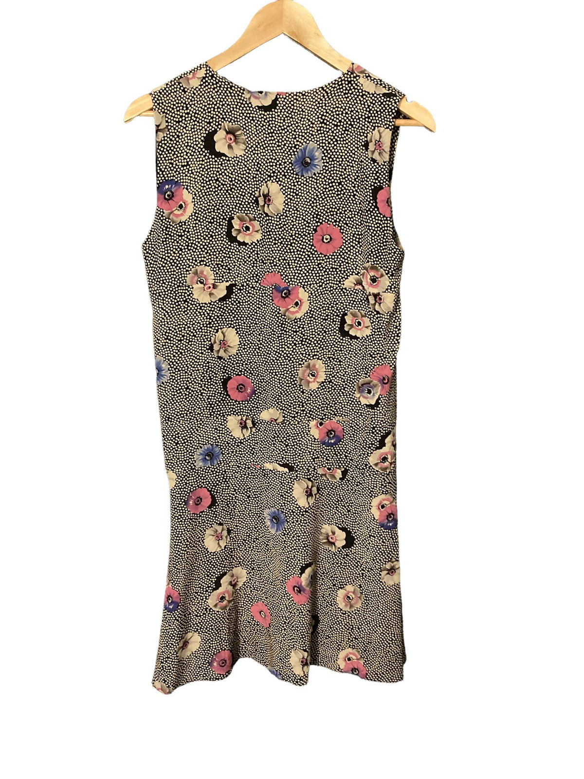 Toudy Silk Black/White Spotty with Floral Pattern Sleeveless Dress UK Size Small - Ava & Iva