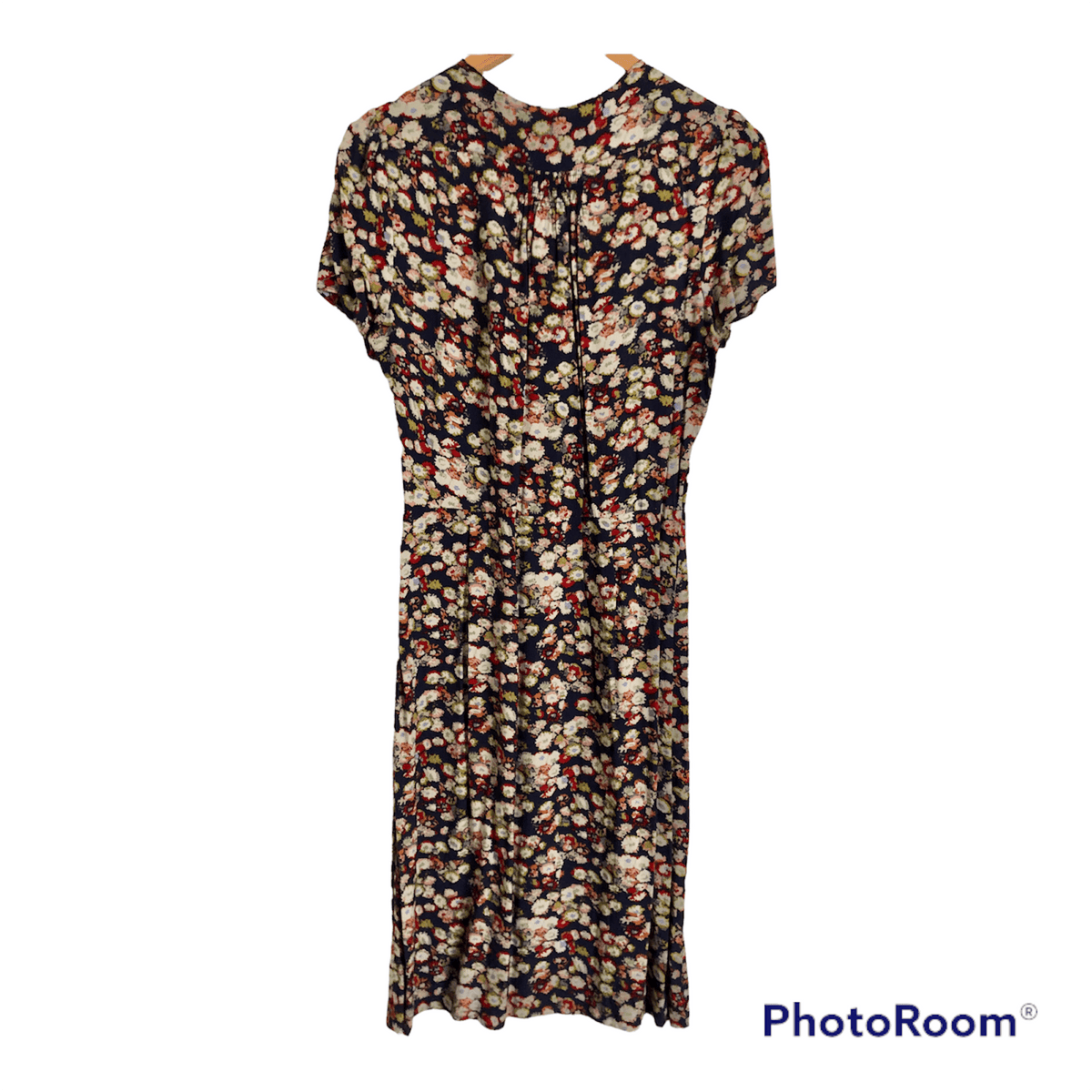 Jigsaw 100% Viscose Short Sleeve Summer Dress Navy Blue / Multicoloured Floral Print UK Size 10 - Ava & Iva