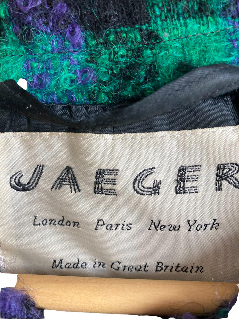 Jaeger Wool Green Black & Purple Checked Long Sleeved Coat UK Size 12 - Ava & Iva
