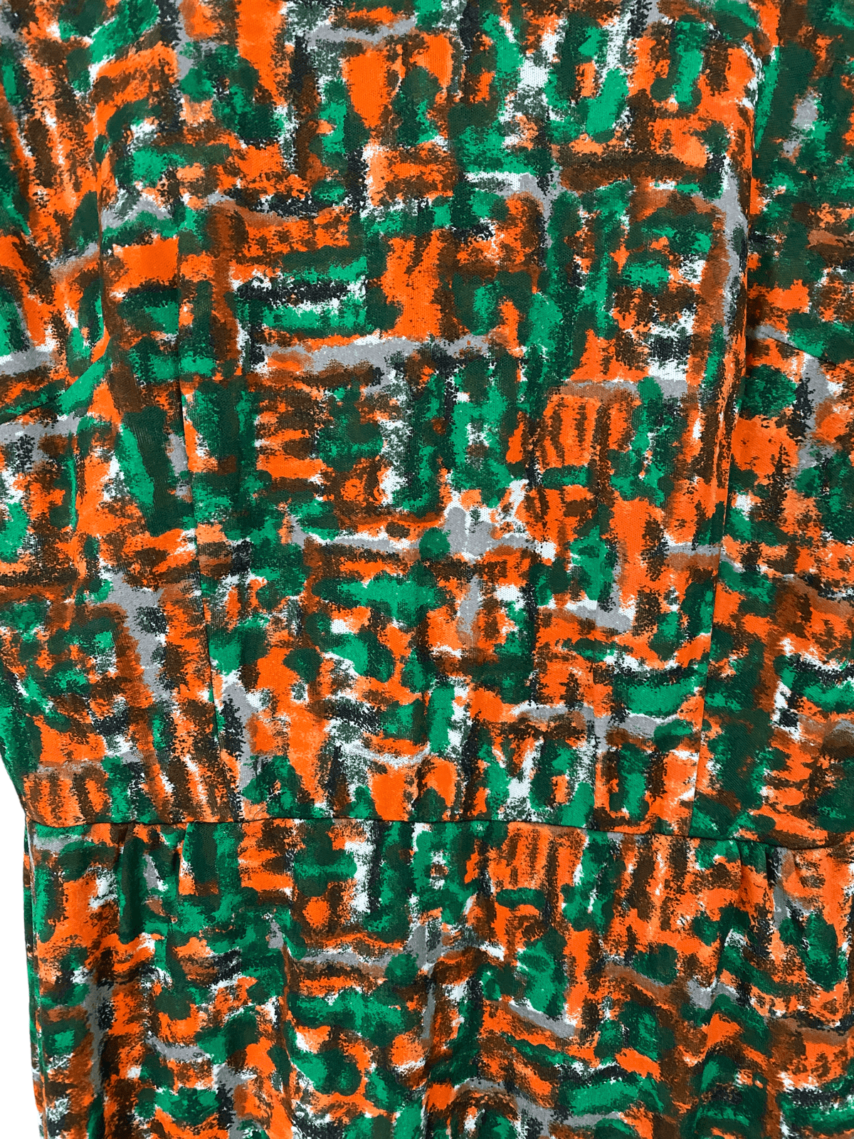 Jaeger Vintage 1960's Ban-Lon Sleeveless Dress Abstract Orange and Green Print UK Size 10 - Ava & Iva