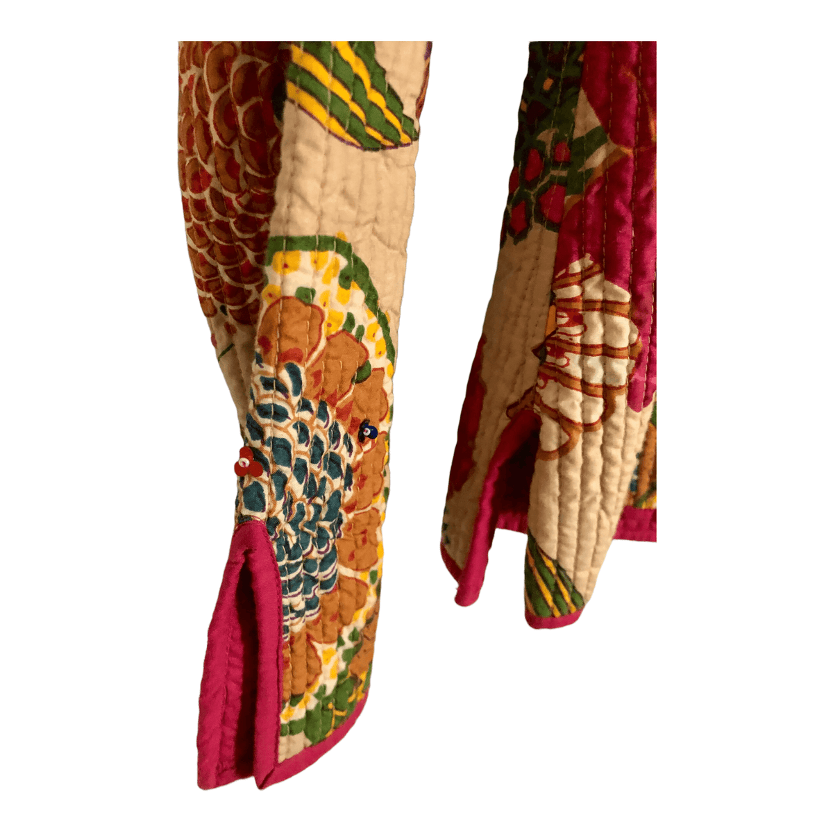Unbranded 100% Quilted Cotton Oriental Ethnic Boho Festival Jacket Pink Multi Embellished Floral Print UK Size S/M - Ava & Iva