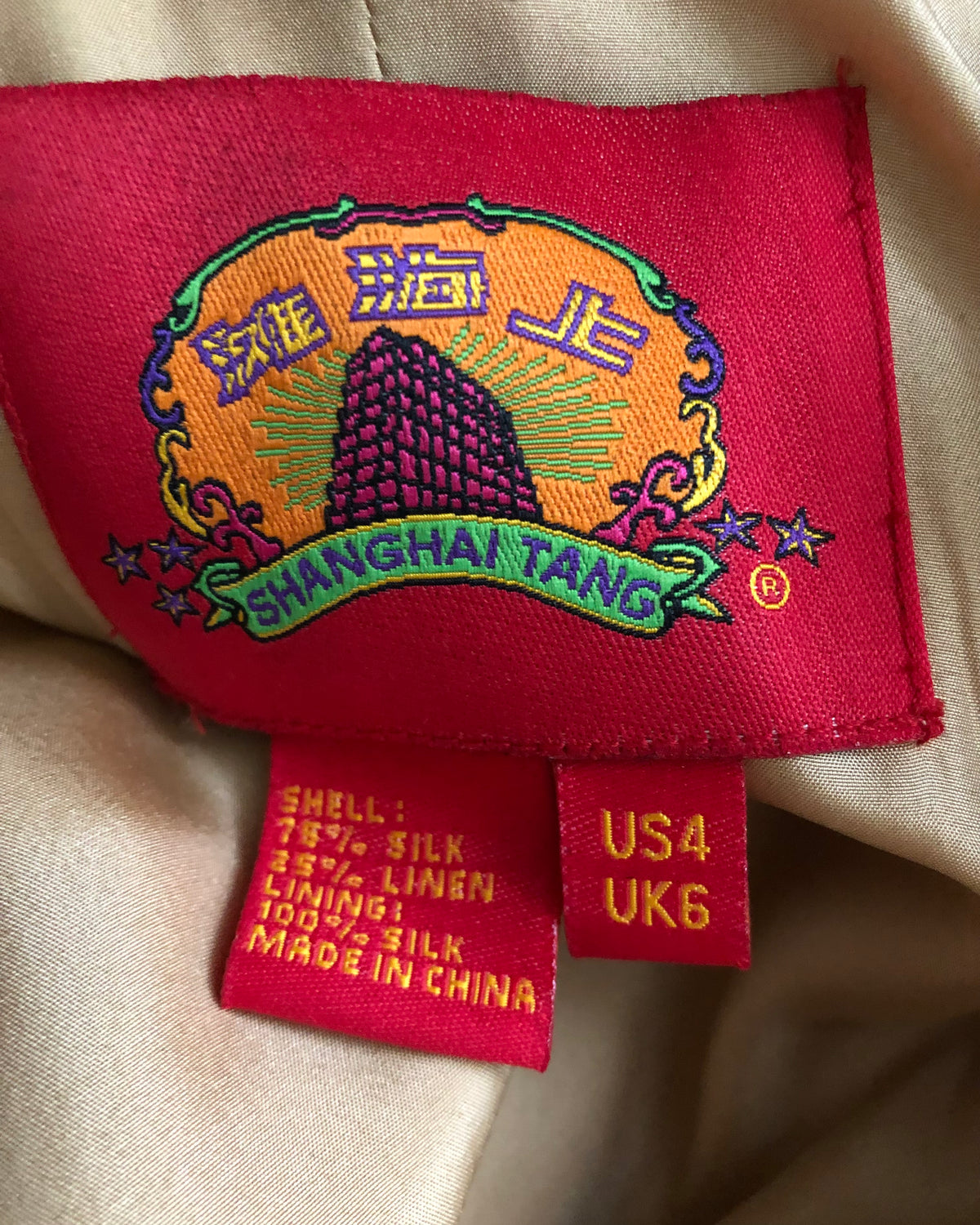 Shanghai Tang Silk & Linen Blend Long Sleeve Jacket Beige Oatmeal UK Size 6 - Ava & Iva