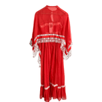 Unbranded Vintage 70s Cotton Sleeveless Festival Maxi Dress Orange White w/ Cape S UK Size 6-8 - Ava & Iva
