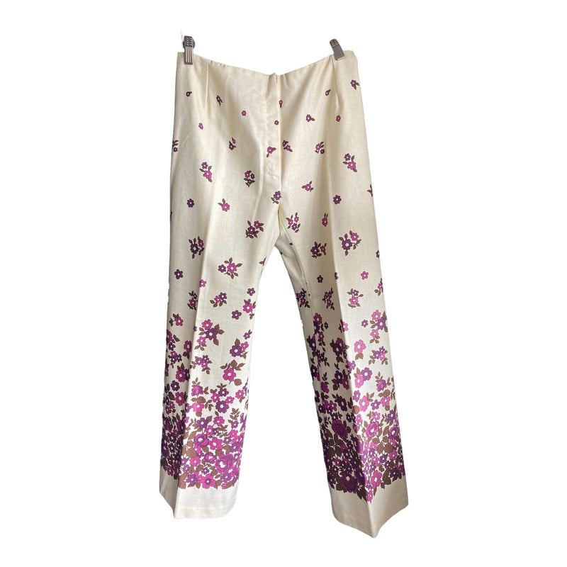Highlight Cotton Cream With Floral Pattern Wide Leg Trousers UK Size 16 - Ava & Iva
