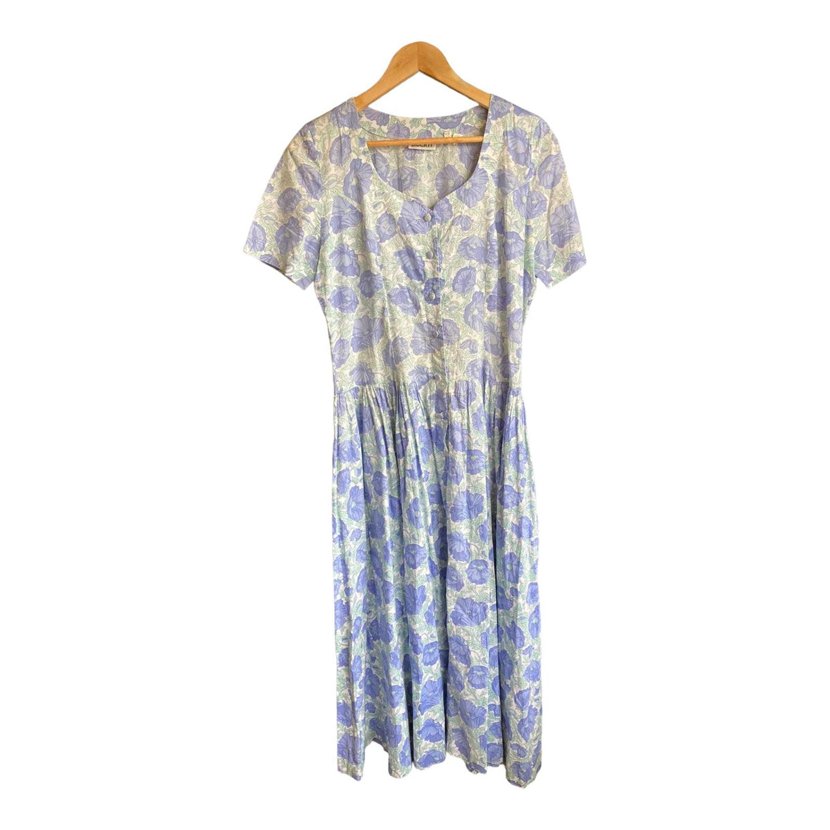 Liberty Cotton White And Blue Floral Short Sleeved Dress UK Size 14 - Ava & Iva