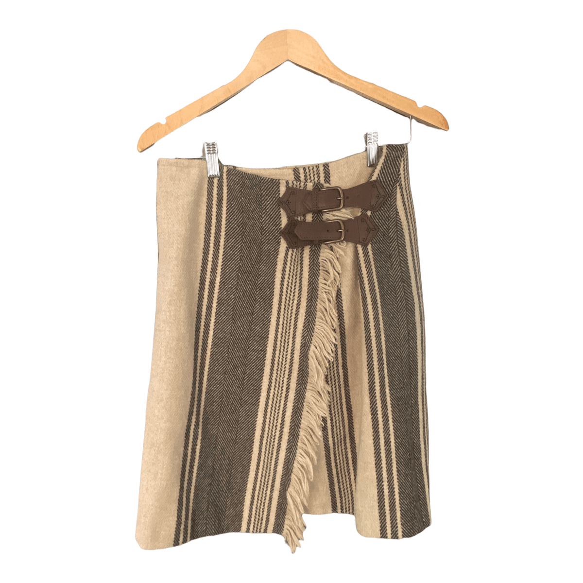 Max Mara Weekend Kilt Wrap Skirt with Buckles Brown Wool UK Size 8 - Ava & Iva