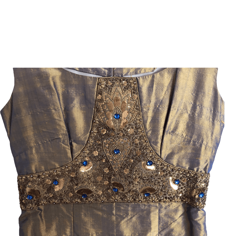 Unbranded Raw Silk Sleeveless Summer Dress Gold Embellished Est. UK Size 14 - Ava & Iva