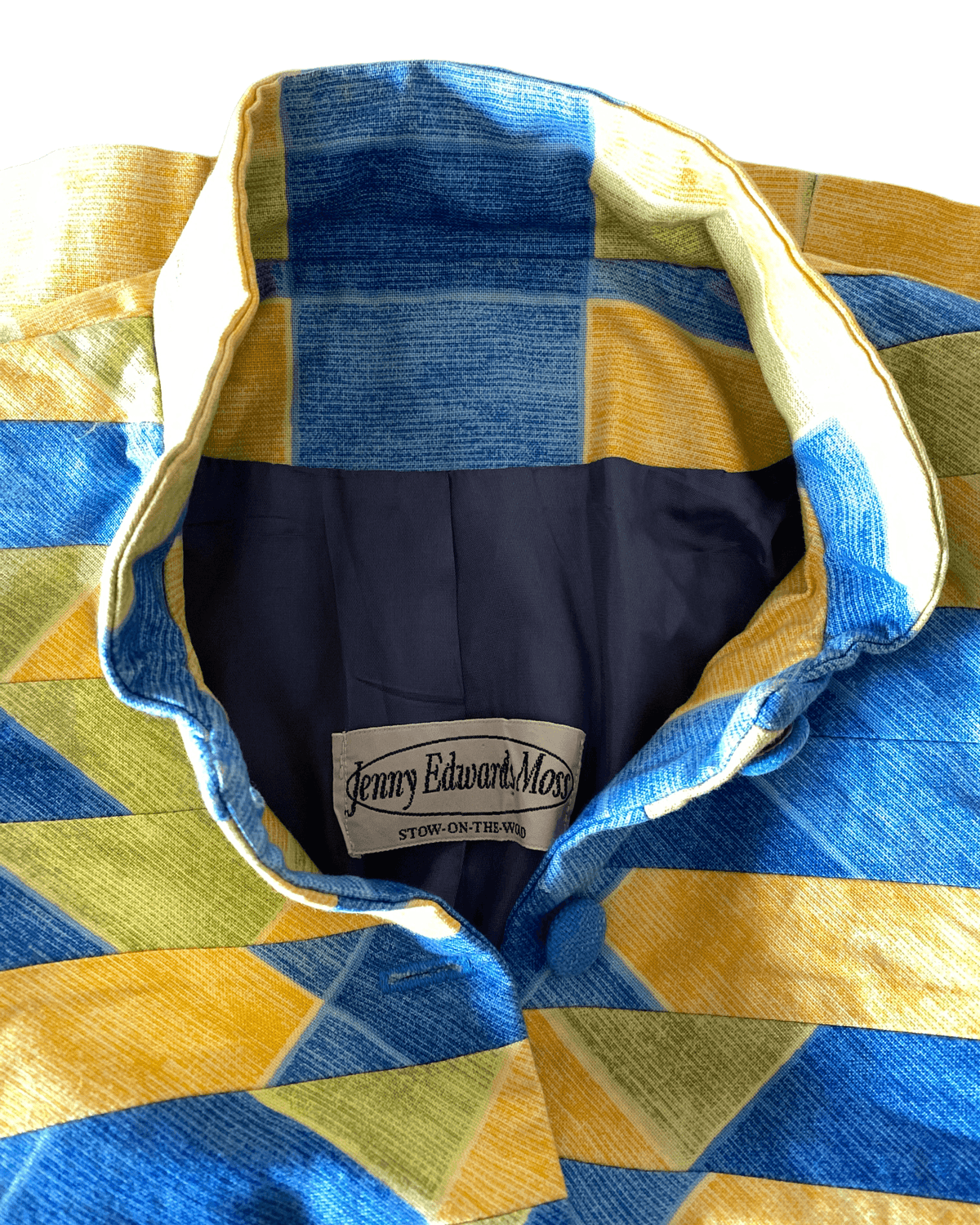 Jenny Edwards Moss Military Style Patchwork Jacket Yellow Green and Blue UK Size 10 - Ava & Iva