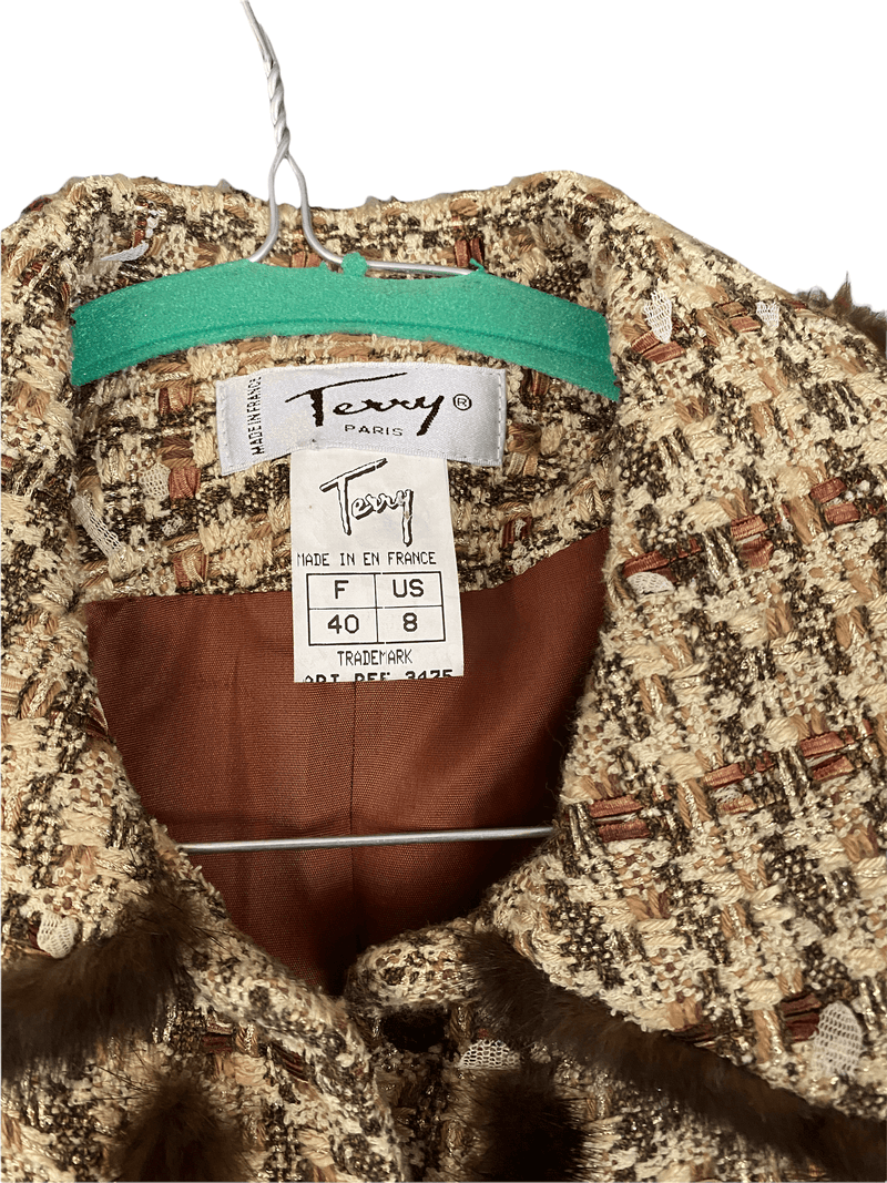 Terry Paris Vintage Jacket Wool Bown and Mettalic Thread fur Trim Superb UK 12 - Ava & Iva