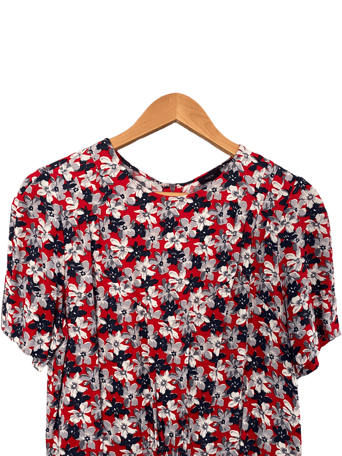 Joseph 1940's Style Short Sleeve Dress Red and Grey Floral Size 40 (UK Size 12) - Ava & Iva