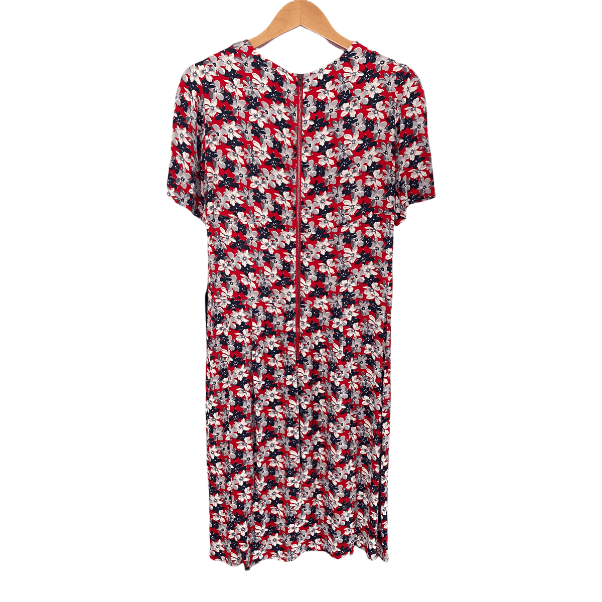 Joseph 1940's Style Short Sleeve Dress Red and Grey Floral Size 40 (UK Size 12) - Ava & Iva